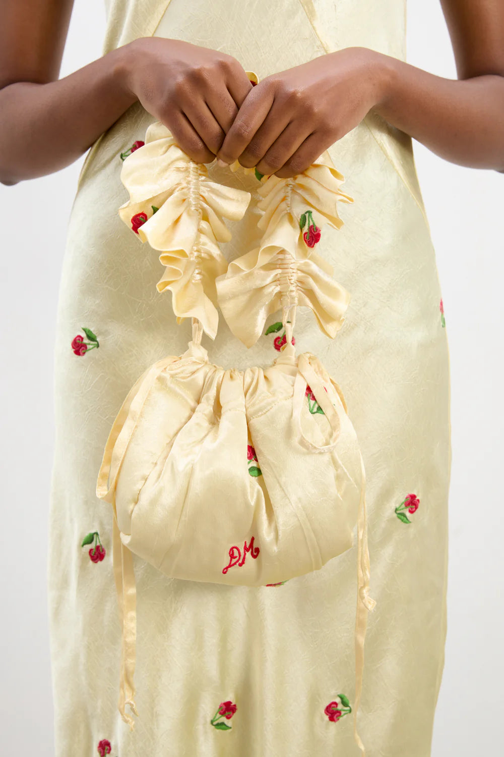 Damson Madder Simone Satin Scrunchie Bag - Butter Yellow