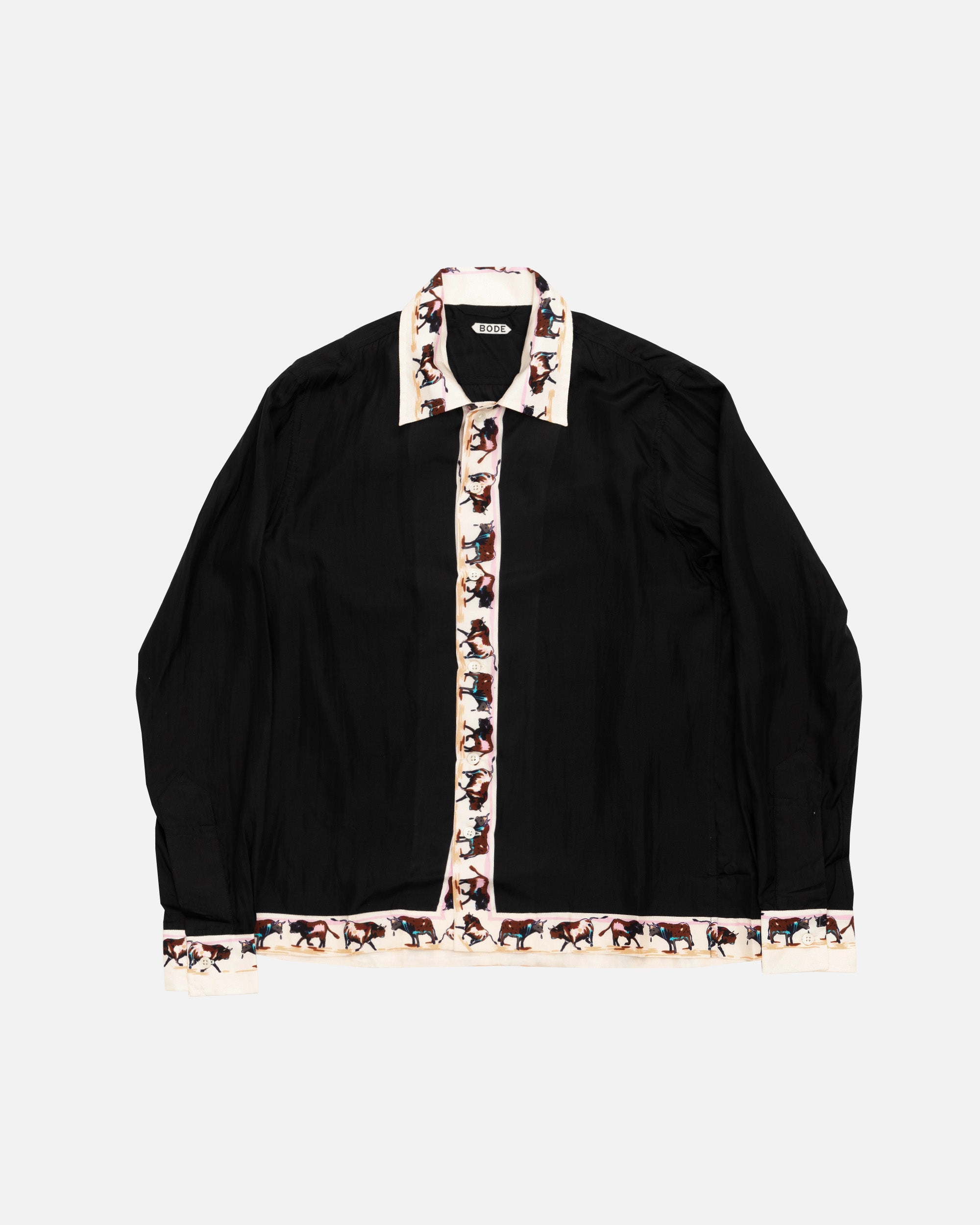 BODE Taureau Long Sleeve Silk Shirt Black